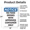 Signmission No Food Drinks With Approved Container, 18 in W x Rectangle, Plastic OS-2PACK-NS-P-1824-V-14564 - alternate 2